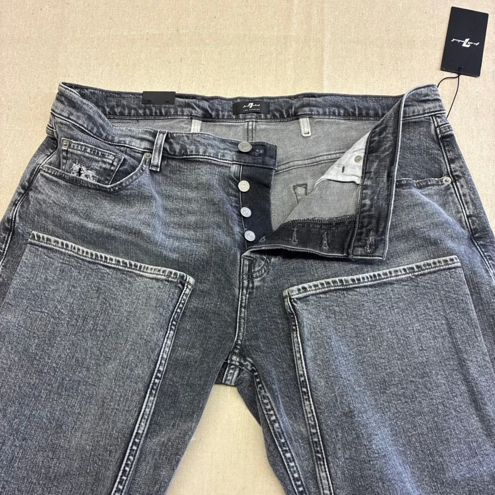 7 For All Mankind The Straight Jeans Mens 38 Gray New Distressed Indie Sleeze